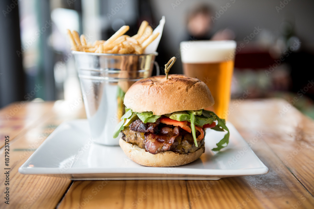 Burger with Beer and Fries