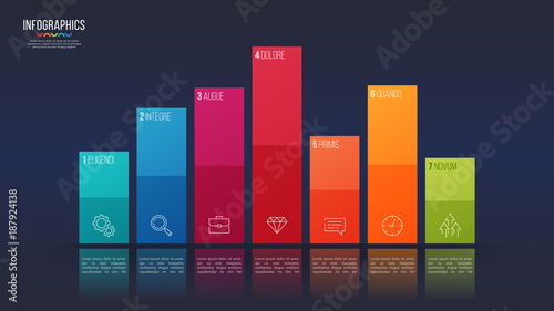 Easy editable vector 7 options infographic design, bar chart, presentation template.
