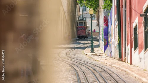 Lisbon Portugal classic tram transport car summer street road traffic