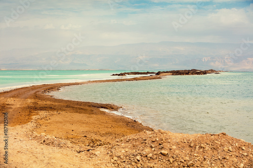 Salty Dead Sea shore background