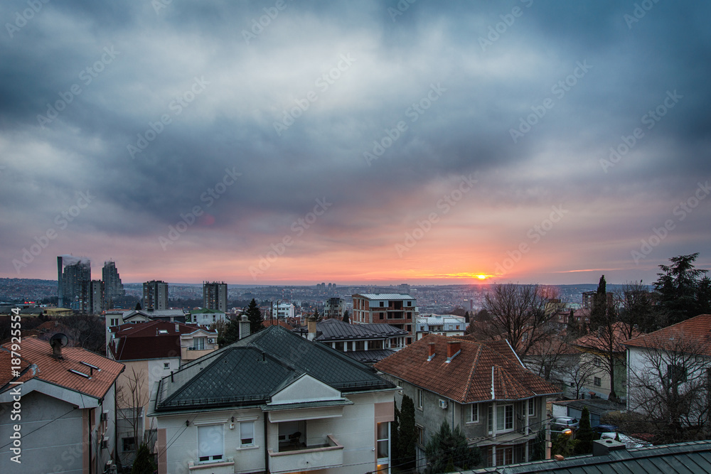 Belgrade, Serbia January 10, 2018: Belgrade panorama and sunset