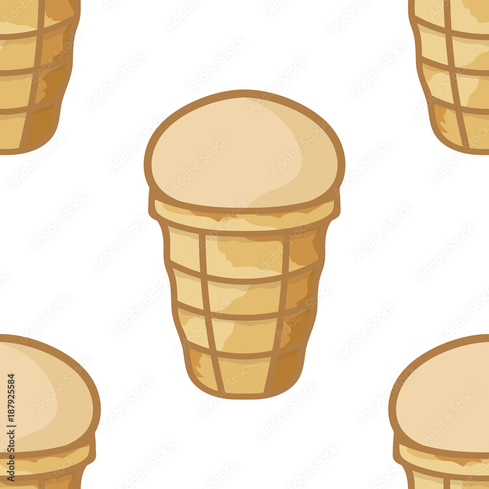 Ice-cream cream in wafer cup vector seamless pattern isolated on white background. Vanilla classic ice cream in waffle cones pattern, design for menu ice cream parlor. Retro style in pastel colors. Ice-cream cream in wafer cup vector seamless pattern isolated on white background. Vanilla classic ice cream in waffle cones pattern, design for menu ice cream parlor. Retro style in pastel colors.