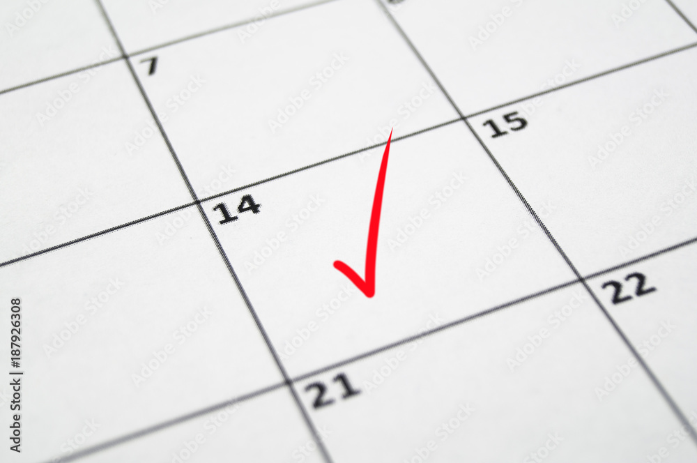 14th of February with a red pencil drawing a mark 14th of February with a red pencil drawing a mark