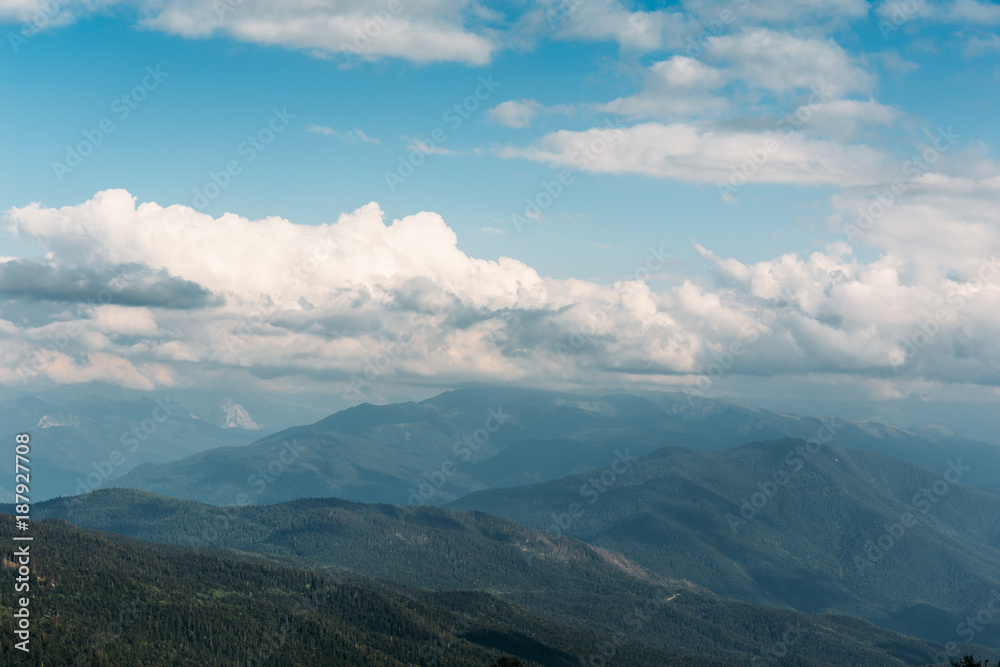Majestic mountains landscape panorama, rock peak in sunny summer day Majestic mountains landscape panorama, rock peak in sunny summer day