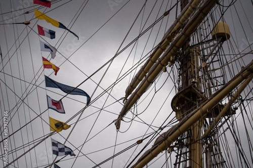 Photography Tall ship rigging and flags
