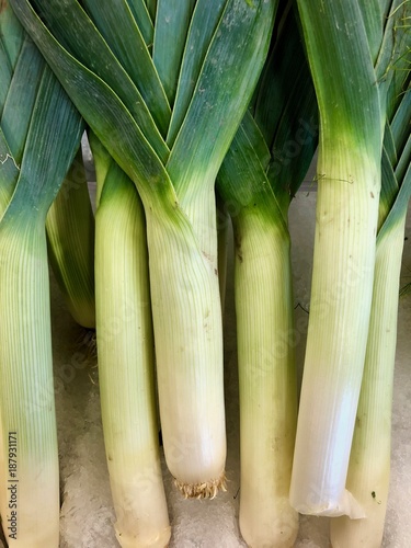 Leeks on display in the market