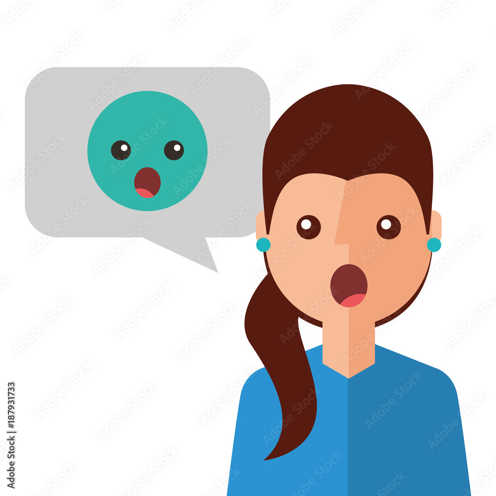 Fototapeta premium surprised young woman with emoticon avatar character vector illustration