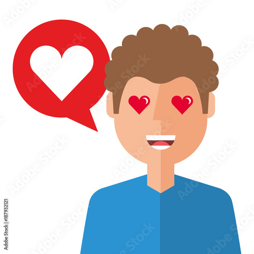 lovely young man with heart avatar character vector illustration design