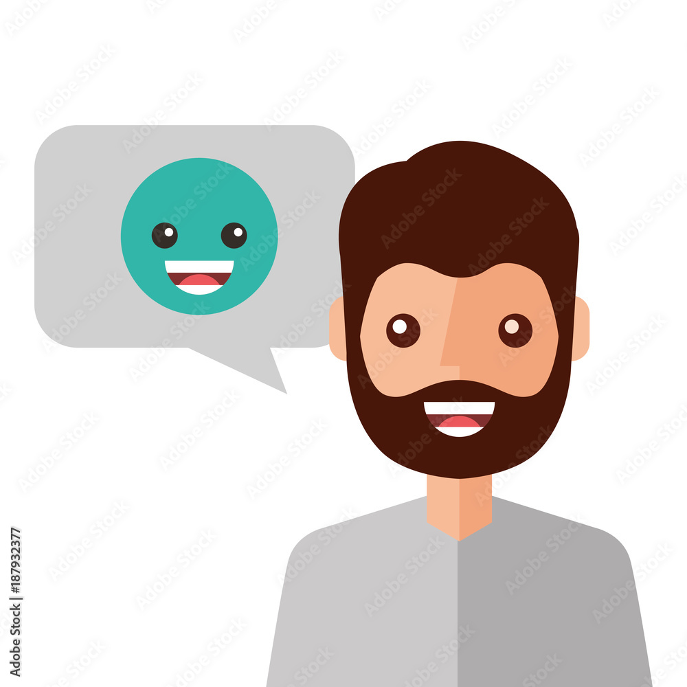 young man happy with emoticon message avatar character vector illustration