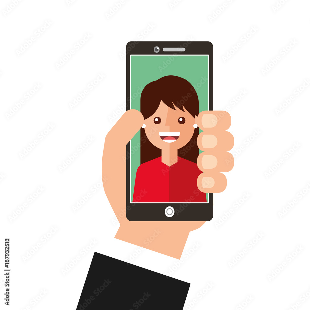 young woman happy in smartphone avatar character vector illustration design
