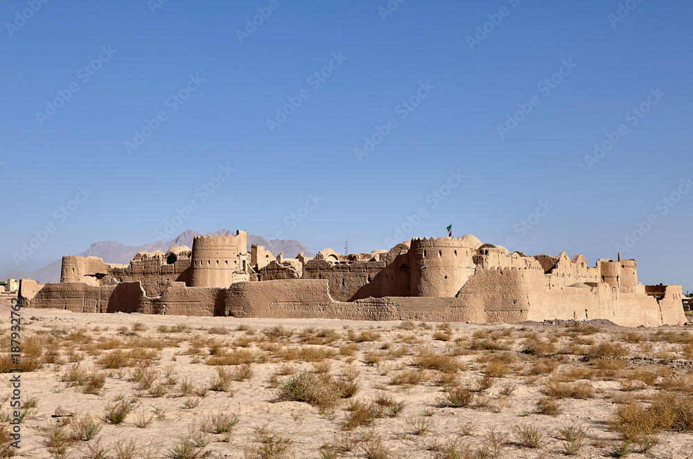 Ancient Saryazd Mud Citadel in desert near Yazd town, Iran.