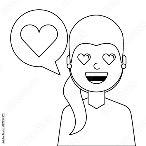 lovely young woman with heart avatar character vector illustration design