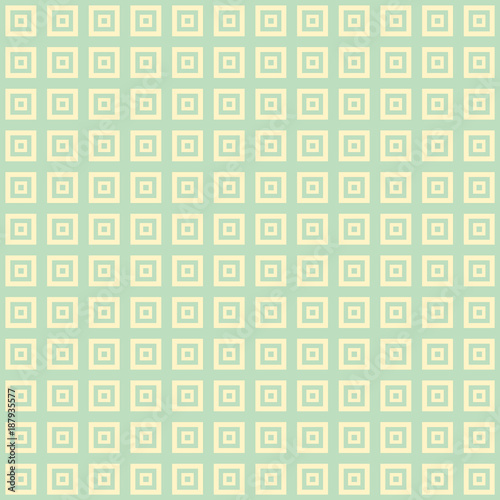 Cream squares inside squares with green blue background repeting pattern