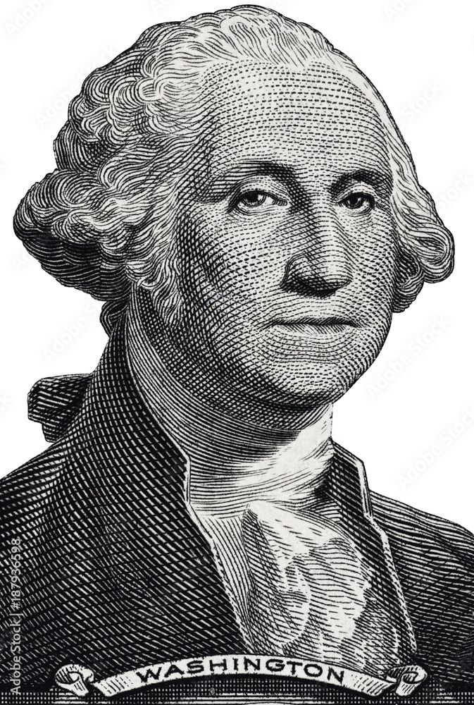George Washington Portrait On One Dollar Bill Macro Isolated First Us