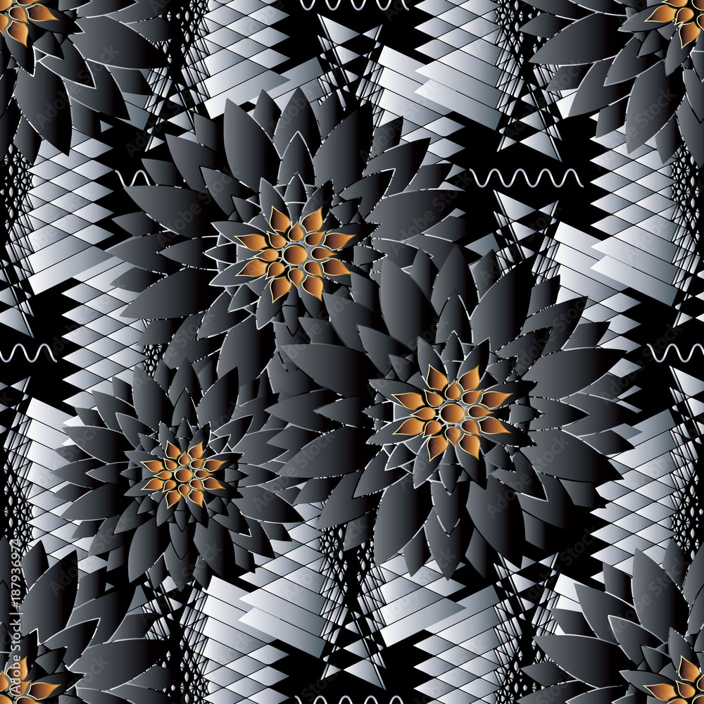 Floral seamless pattern. Black tribal background wallpaper