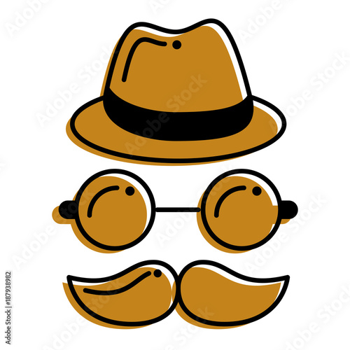 hipster hat mustache glasses face vector illustration