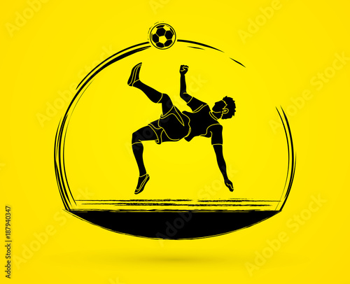 Soccer player somersault kick , overhead kick action graphic vector