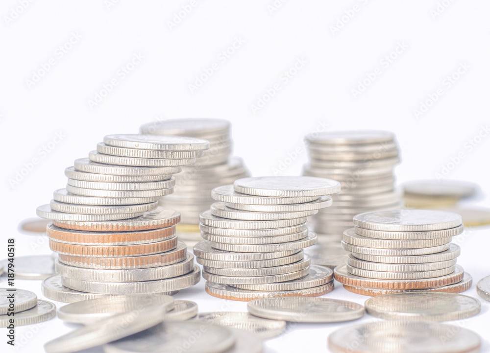 Rows coins for finance and banking concept on white background, isolate Rows coins for finance and banking concept on white background, isolate