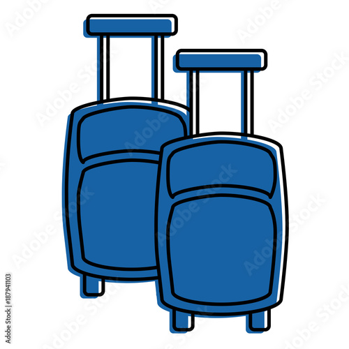 pair suitcases modern travel equipment with wheels vector illustration