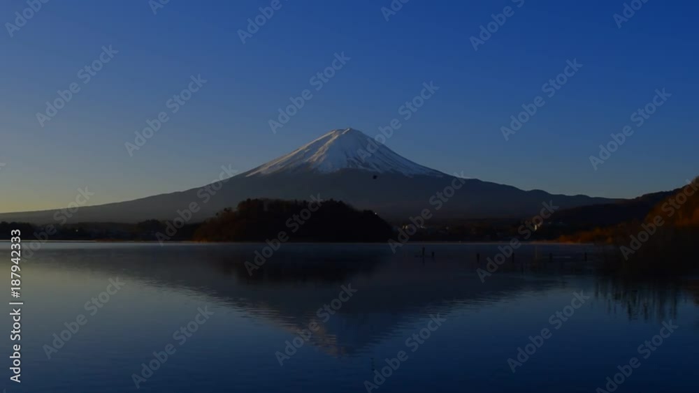Mount Fuji in the early morning on a blue sky from Lake Mount Fuji in the early morning on a blue sky from Lake