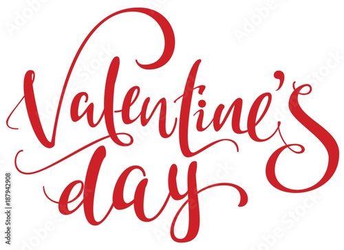 Valentines Day red handwritten ornate text isolated on white