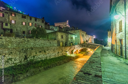 Gubbio (Italy) - One of the most beautiful medieval towns in Europe, in the heart of the Umbria Region, central Italy. Here in particular the historic center in the night.