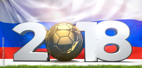soccer football ball 3d rendering with russian colored flag