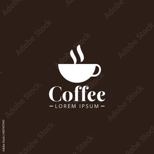 Coffee break signage. Vector signage for coffee shop. Coffee cup or tea silhouette isolated on white background. Retro vintage insignia template.