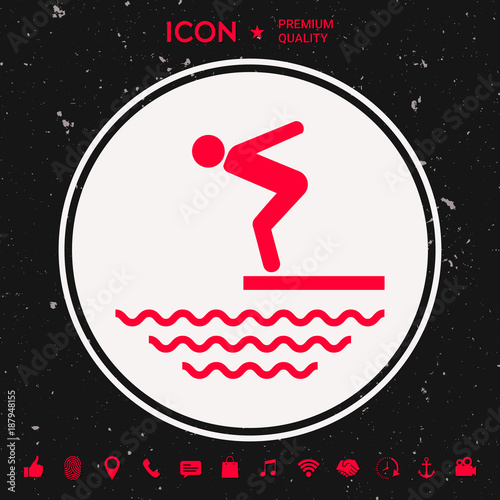 Swimmer on a springboard, Jumping into the water - icon