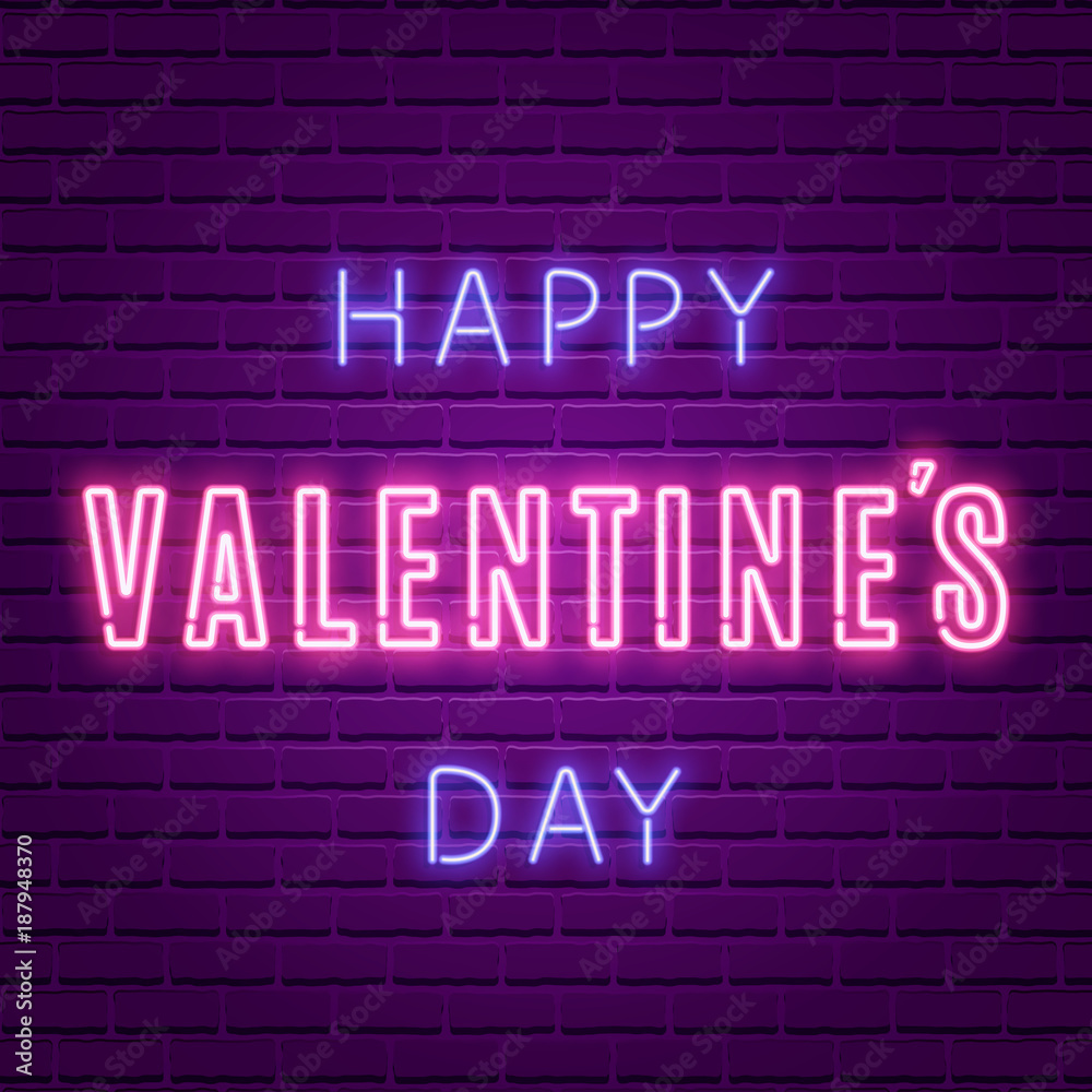 Obraz premium Happy Valentine's Day. Neon Glowing Text