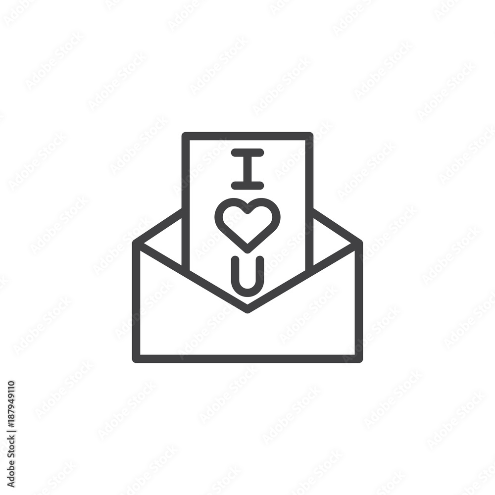 Love letter line icon, outline vector sign, linear style pictogram isolated on white. I love you message symbol, logo illustration. Editable stroke Love letter line icon, outline vector sign, linear style pictogram isolated on white. I love you message symbol, logo illustration. Editable stroke