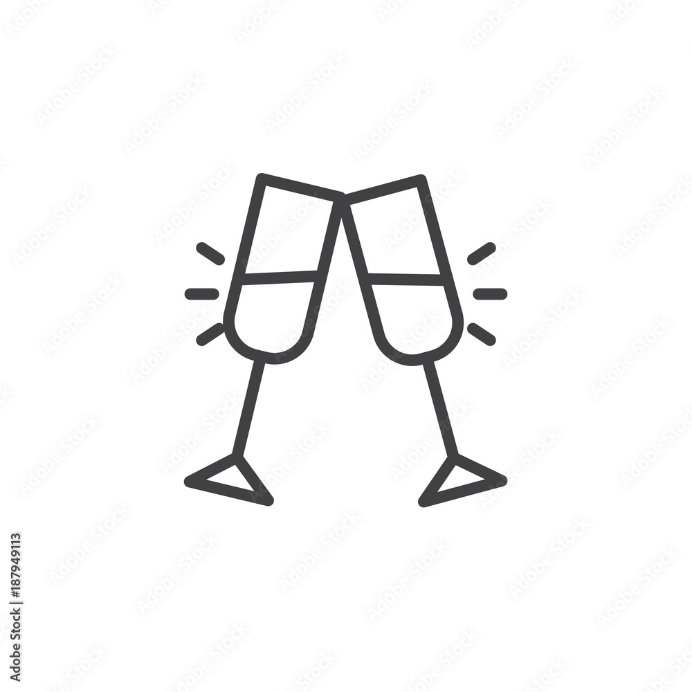 Cheers glass drink line icon, outline vector sign, linear style pictogram isolated on white. Toast symbol, logo illustration. Editable stroke Cheers glass drink line icon, outline vector sign, linear style pictogram isolated on white. Toast symbol, logo illustration. Editable stroke
