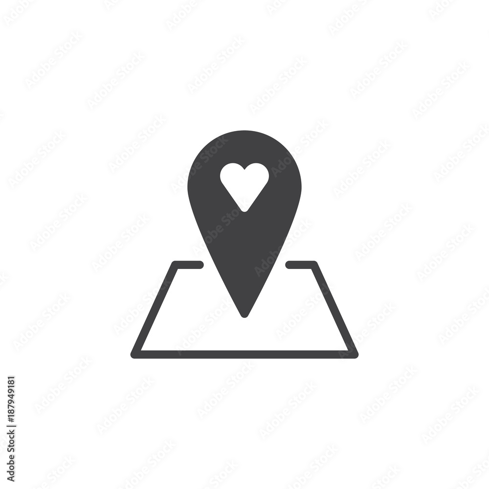 Love location icon vector, filled flat sign, solid pictogram isolated on white. Map pointer with heart symbol, logo illustration. Love location icon vector, filled flat sign, solid pictogram isolated on white. Map pointer with heart symbol, logo illustration.