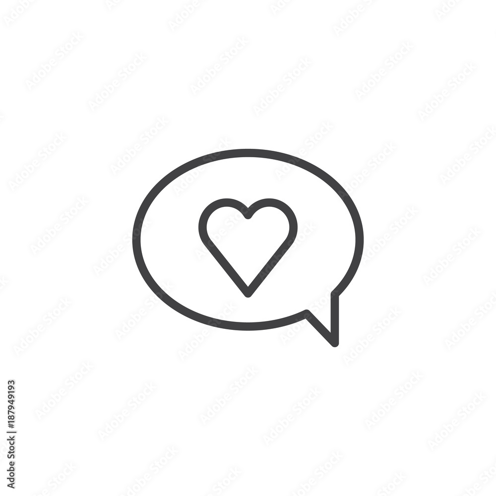Speech bubble with heart message line icon, outline vector sign, linear style pictogram isolated on white. Love chat symbol, logo illustration. Editable stroke Speech bubble with heart message line icon, outline vector sign, linear style pictogram isolated on white. Love chat symbol, logo illustration. Editable stroke