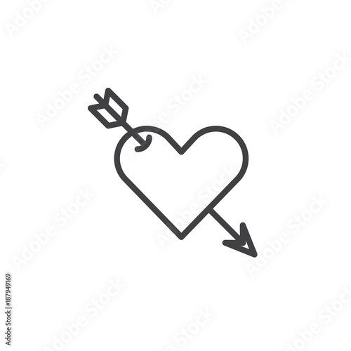 Heart with arrow line icon, outline vector sign, linear style pictogram isolated on white. Romantic love symbol, logo illustration. Editable stroke