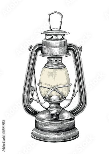 Vintage lantern hand drawing engraving style isolate on white background