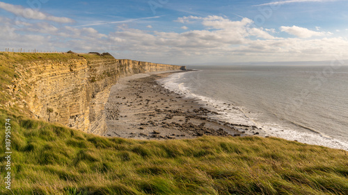 Welsh coastline at the Bristol Channel in Monknash Beach, Vale of Glamorgan, Wales, UK
