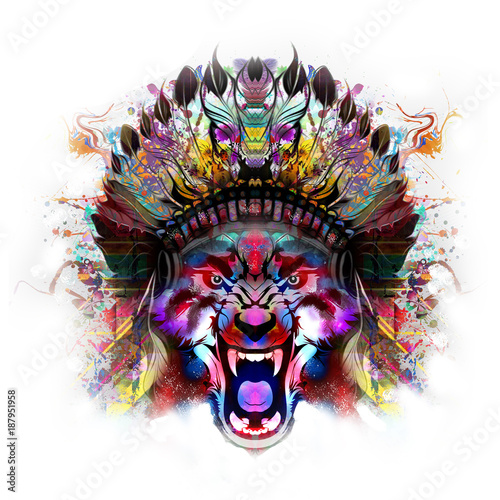 голова волка индейца дизайн...