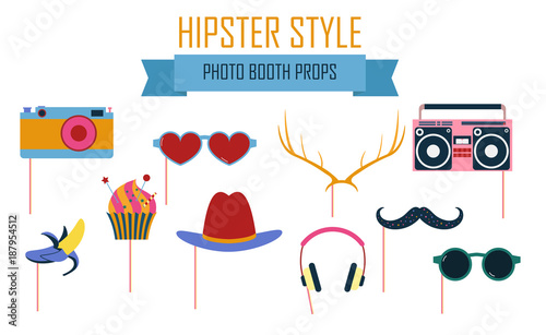 Colorful photo booth props icon set vector illustration