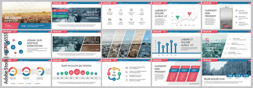 Blue Red Presentation templates elements on a white background. Vector infographics. Use in Presentation, flyer and leaflet, corporate report, marketing, advertising, annual report, banner.