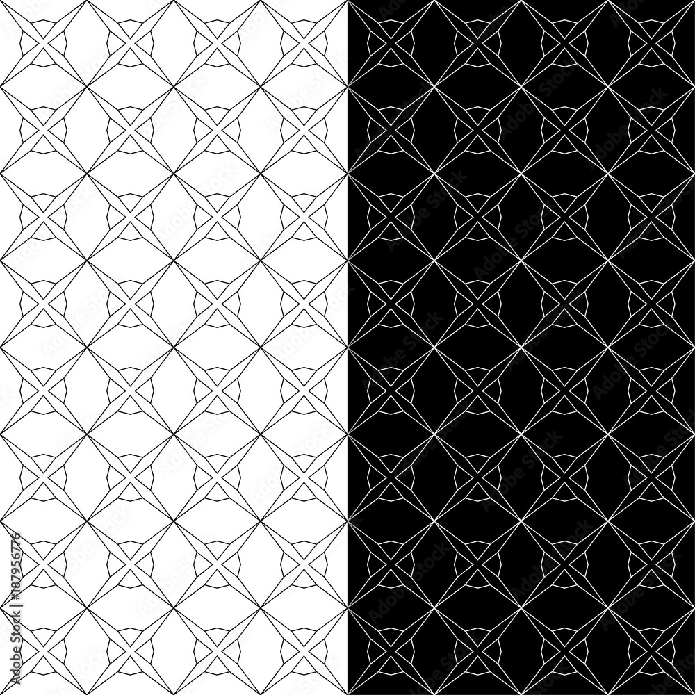 Naklejka premium Black and white geometric ornaments. Set of seamless patterns