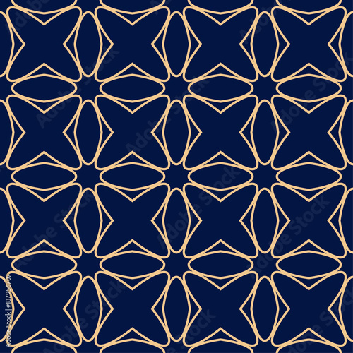 Golden blue geometric ornament. Seamless pattern