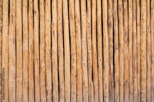 wooden wall from vertical logs, background texture