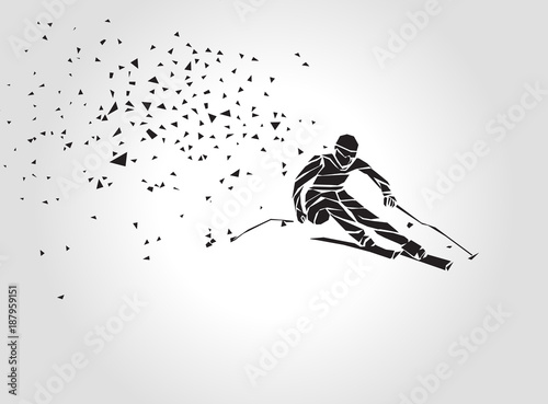 Geometric triangle Ski Racer silhouette. Vector eps8