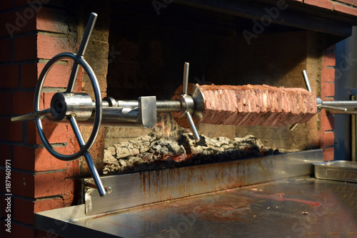 Shawarma on charcoal.Doner kebab..Iзмир.Turkey