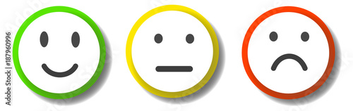 set of 3 smileys expressing different emotions