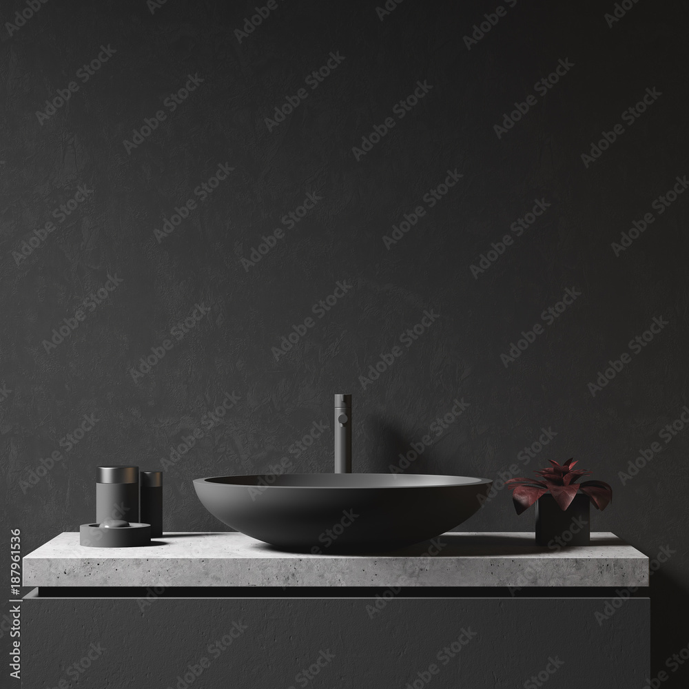 Black wall and bathroom sink Stock Photo | Adobe Stock