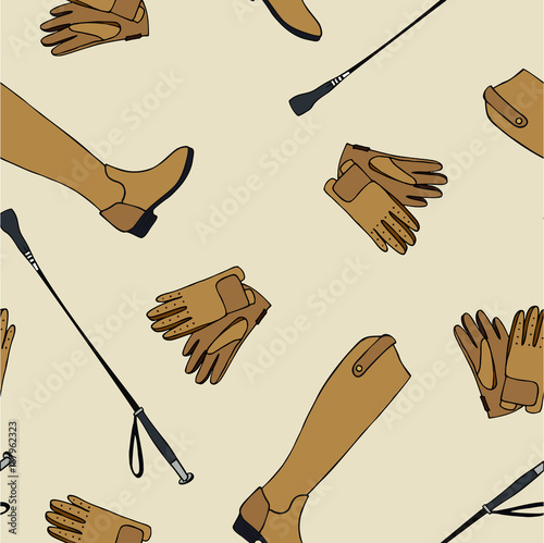 seamless pattern equestrian sport clothing gloves boots whip