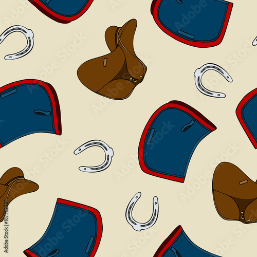 seamless pattern equestrian sport saddle horseshoe pad