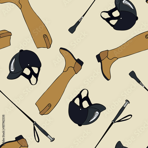 seamless pattern equestrian sport whip helmet boots